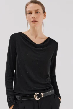 Cortefiel T-Shirts|Blusas-Top drapeado brilhante Preto