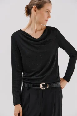 Cortefiel T-Shirts|Blusas-Top drapeado brilhante Preto