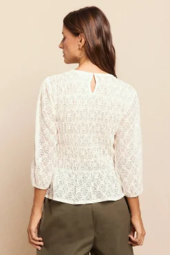 Slowlove T-Shirts-Top estampado franzido Ecru