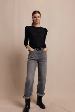 Slowlove T-Shirts-Top estruturado com manga bufantes Preto