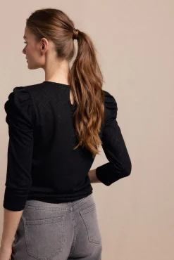 Slowlove T-Shirts-Top estruturado com manga bufantes Preto