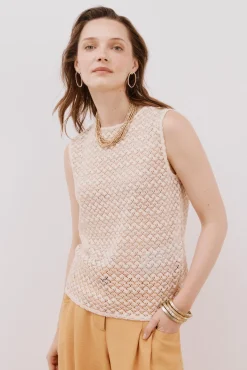 Cortefiel T-Shirts-Top estruturado em lurex Ecru