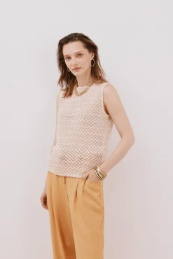 Cortefiel T-Shirts-Top estruturado em lurex Ecru