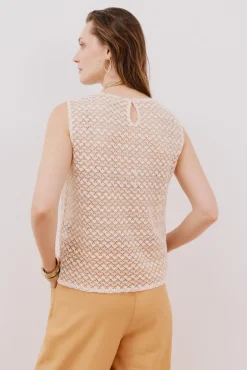 Cortefiel T-Shirts-Top estruturado em lurex Ecru