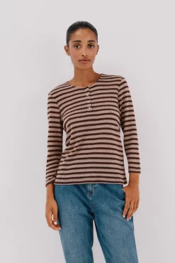Cortefiel T-Shirts-Top estruturado riscas Castanho