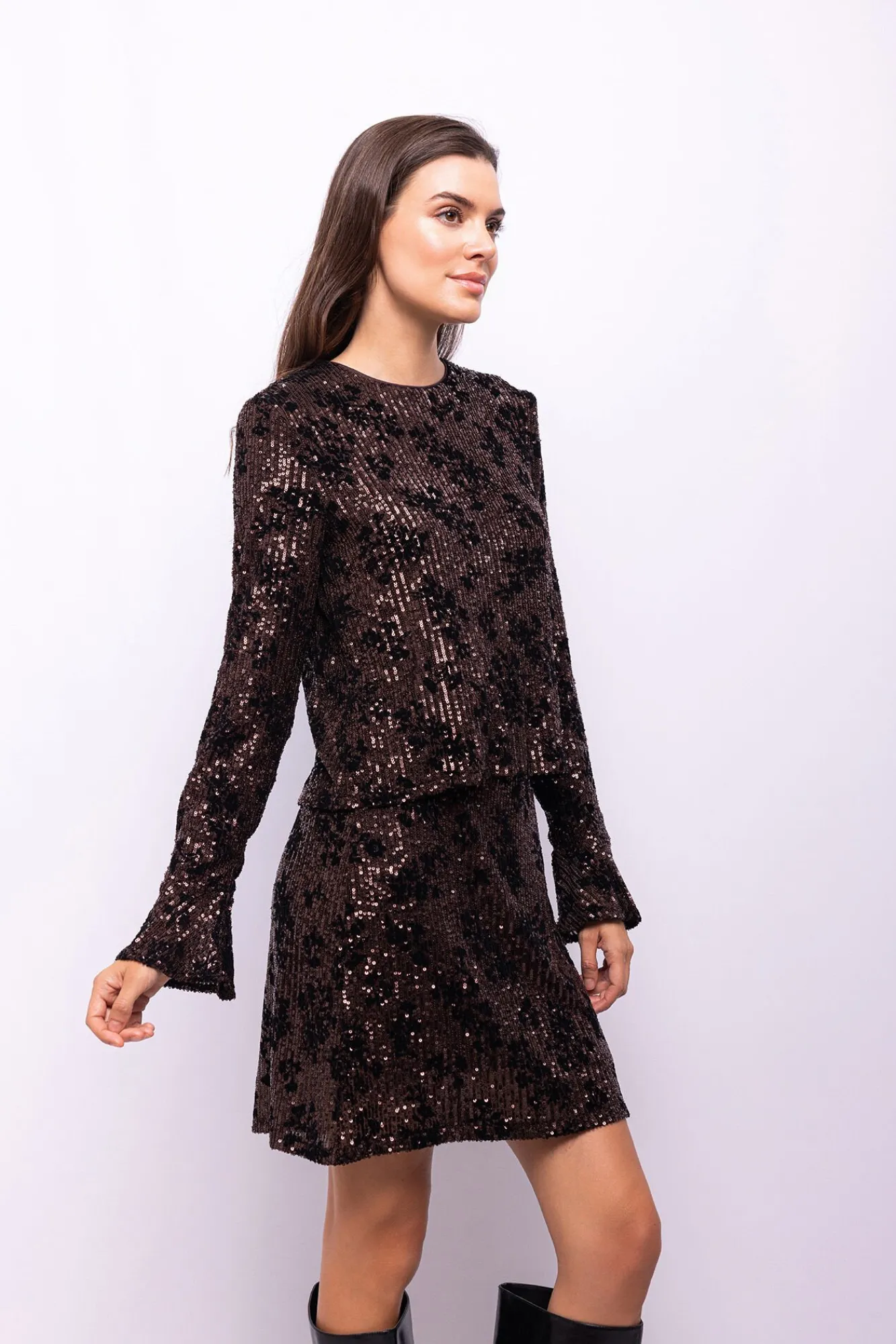 Object T-Shirts-Top flocado e com lantejoulas Castanho