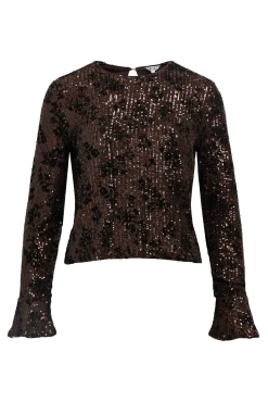 Object T-Shirts-Top flocado e com lantejoulas Castanho