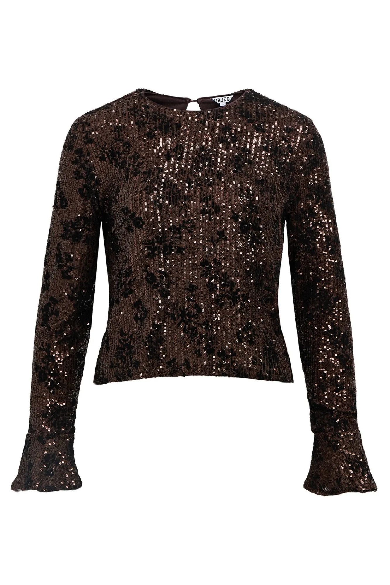 Object T-Shirts-Top flocado e com lantejoulas Castanho