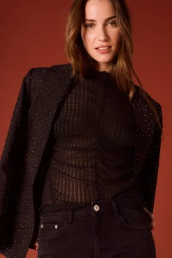 Slowlove Blusas-Top franzido Preto