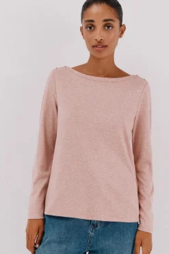 Cortefiel T-Shirts-Top gola canoa com botões dourados Subiu