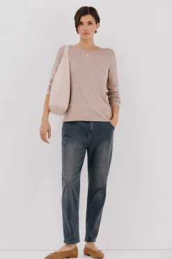 Cortefiel T-Shirts-Top gola canoa com botões dourados Tostado