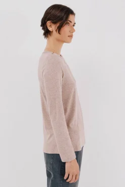 Cortefiel T-Shirts-Top gola canoa com botões dourados Tostado