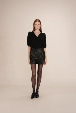 Grace & Mila T-Shirts-Top largo de lurex Preto