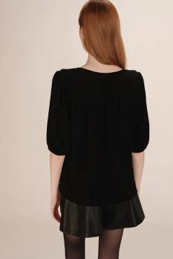 Grace & Mila T-Shirts-Top largo de lurex Preto