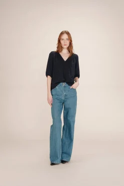 Grace & Mila T-Shirts-Top largo de lurex Azul