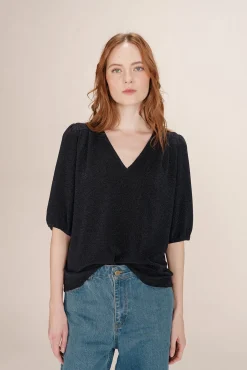 Grace & Mila T-Shirts-Top largo de lurex Azul