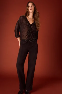 Slowlove T-Shirts-Top lurex fluído Preto