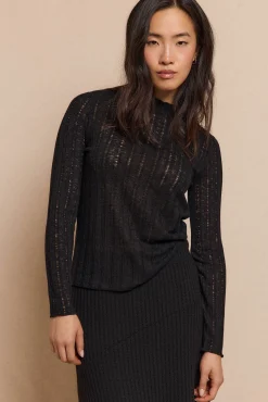 Slowlove T-Shirts-Top malha estrutura Preto