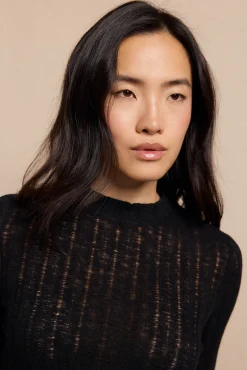 Slowlove T-Shirts-Top malha estrutura Preto