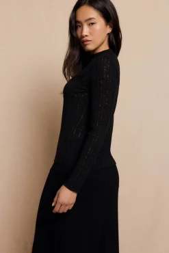 Slowlove T-Shirts-Top malha estrutura Preto