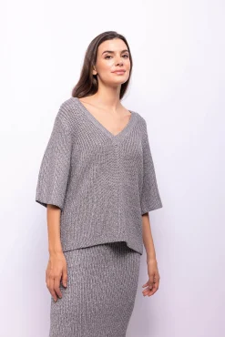 Object T-Shirts-Top malha lúrex Cinzento