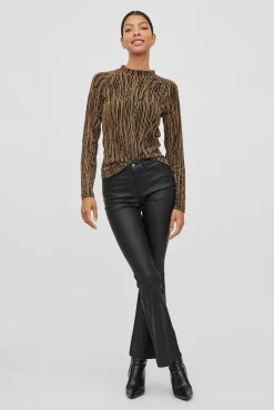 Vila T-Shirts-Top manga longa com lurex Castanho