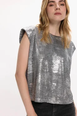 Vila T-Shirts-Top metálico sem mangas Cinzento