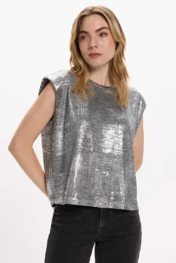 Vila T-Shirts-Top metálico sem mangas Cinzento