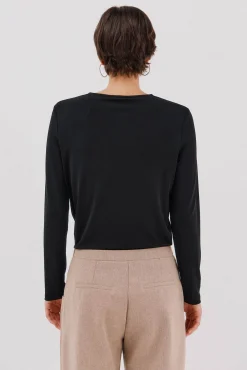 Cortefiel T-Shirts-Top peça dourada com decote Preto