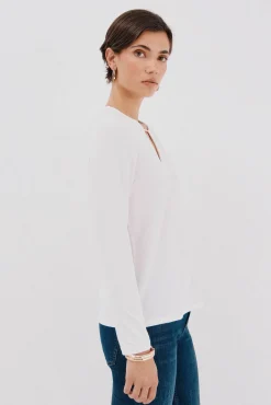 Cortefiel T-Shirts-Top peça dourada com decote Branco