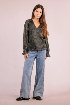 Molly Bracken T-Shirts-Top plissada de manga comprida Cinzento