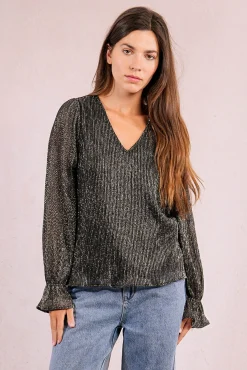 Molly Bracken T-Shirts-Top plissada de manga comprida Cinzento