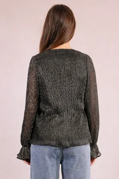 Molly Bracken T-Shirts-Top plissada de manga comprida Cinzento