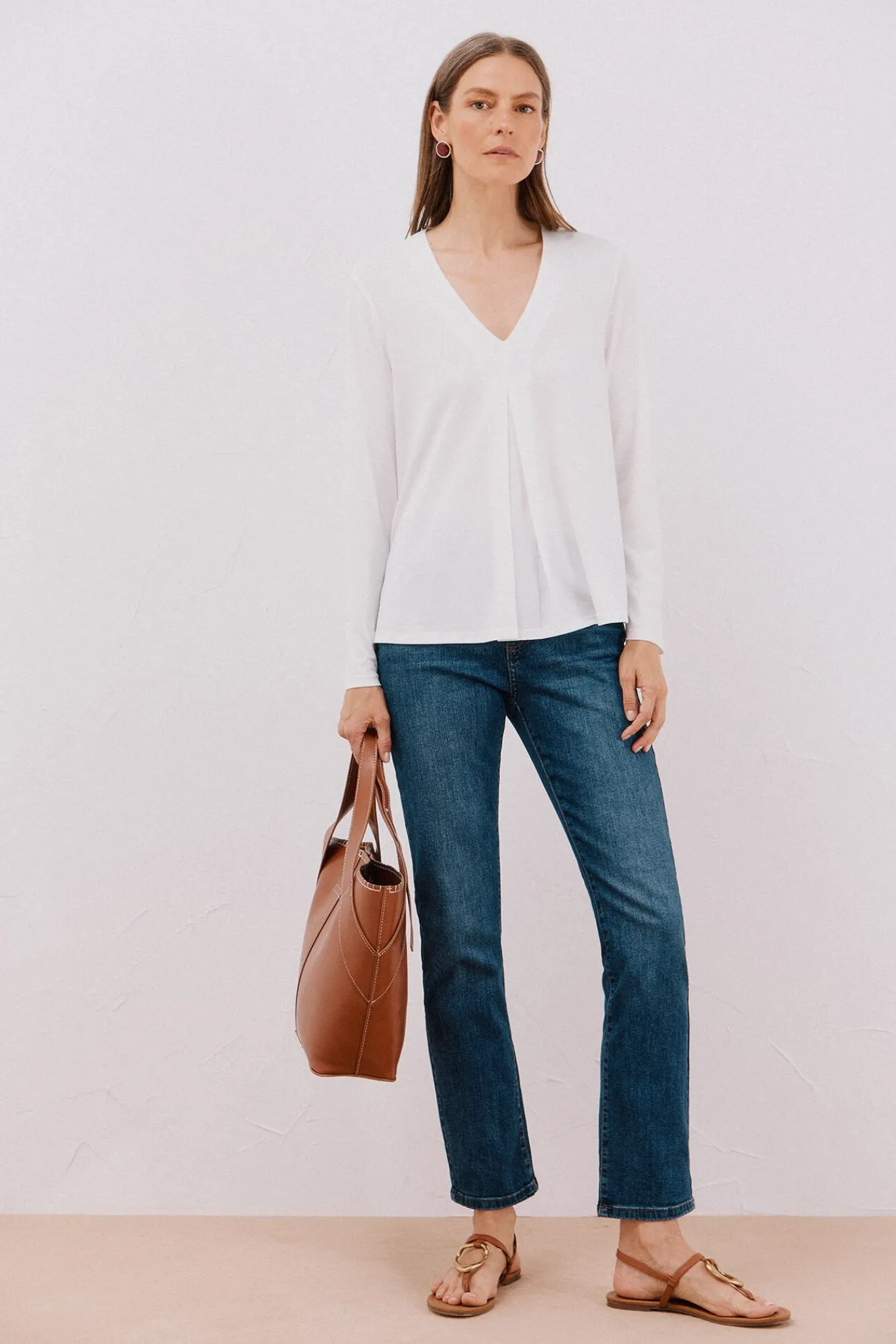 Cortefiel T-Shirts-Top plissado fluído Branco