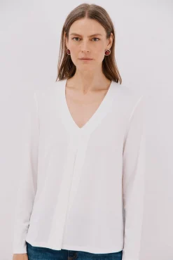 Cortefiel T-Shirts-Top plissado fluído Branco