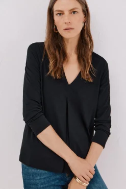 Cortefiel T-Shirts-Top plissado fluído Preto