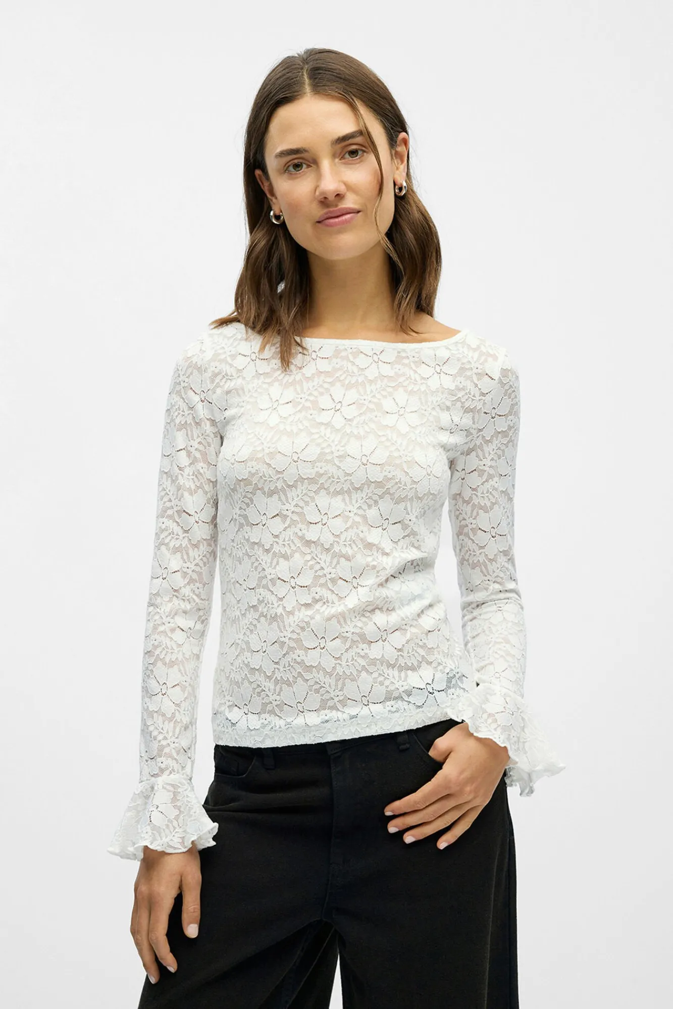 Object Blusas-Top renda folho Branco