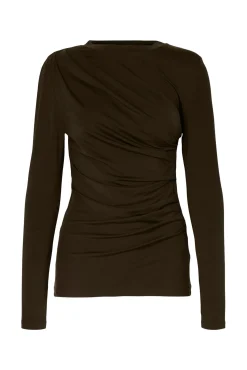 Selected T-Shirts-Top slim fit franzido Castanho