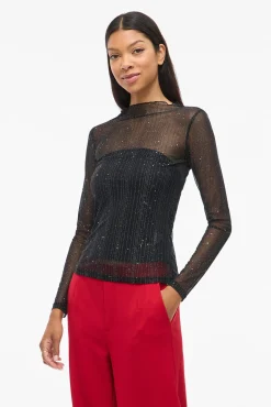 Vila T-Shirts-Top transparente com glitter Preto