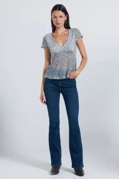 Springfield T-Shirts-Topo de flor azul cru