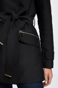 Morgan Gabardines|Sobretudos-Trench coat justo com cinto e capuz Preto