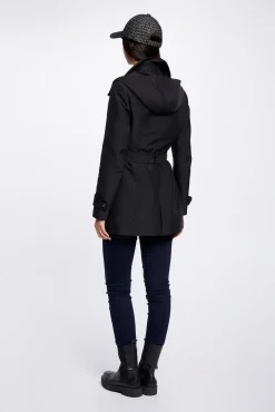 Morgan Gabardines|Sobretudos-Trench coat justo com cinto e capuz Preto