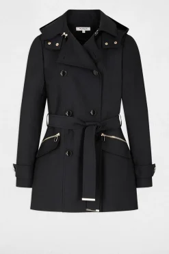 Morgan Gabardines|Sobretudos-Trench coat justo com cinto e capuz Preto