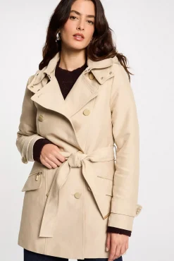 Morgan Gabardines|Sobretudos-Trench coat justo com cinto e capuz Tostado