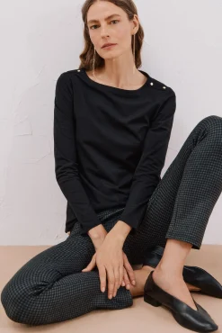 Cortefiel T-Shirts-T-shirt barco botões Preto