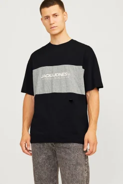 Jack & Jones T-Shirts-T-shirt bicolor logo frontal preto