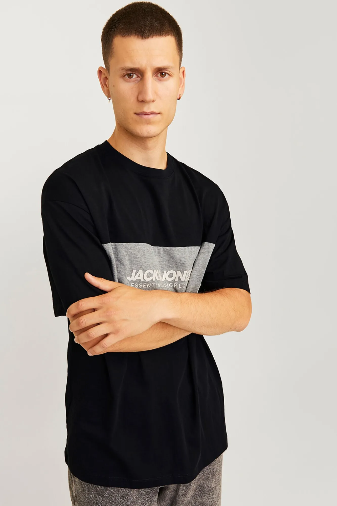 Jack & Jones T-Shirts-T-shirt bicolor logo frontal preto