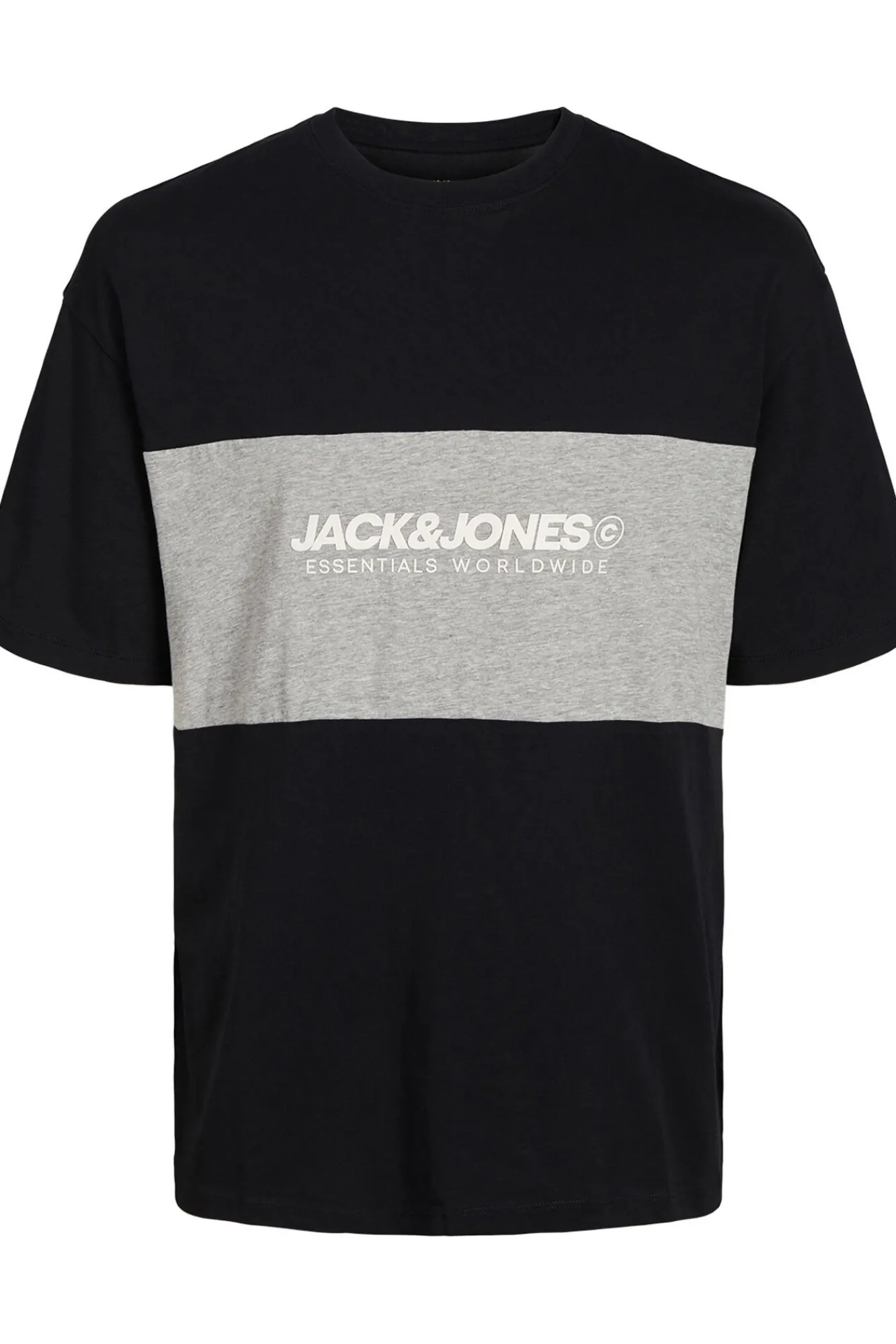 Jack & Jones T-Shirts-T-shirt bicolor logo frontal preto