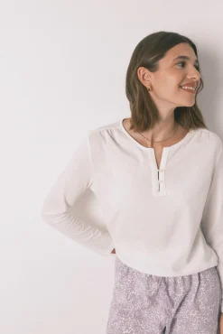 Women'secret T-Shirts-T-shirt branca de manga comprida 100% algodão branco