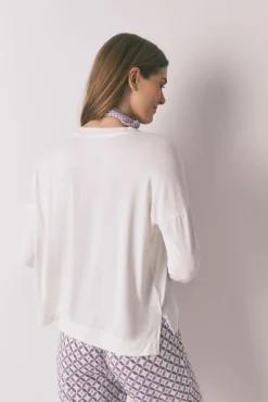 Women'secret T-Shirts-T-shirt branca de manga comprida solta branco